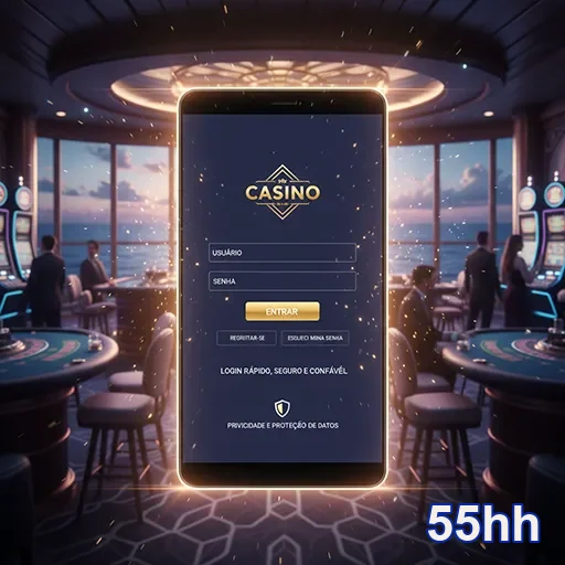Tela de login do cassino móvel 55hh, facilitando o acesso a jogos online.